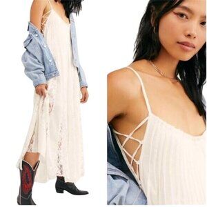 Free People Ivory Hailee Sundress Victorian lace paneling Boho summer dress L